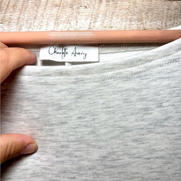 Charlotte Avery Boatneck Scuba Dolman Sleeve Knit Top in Off-White / Ash Grey - Picture 3 of 7